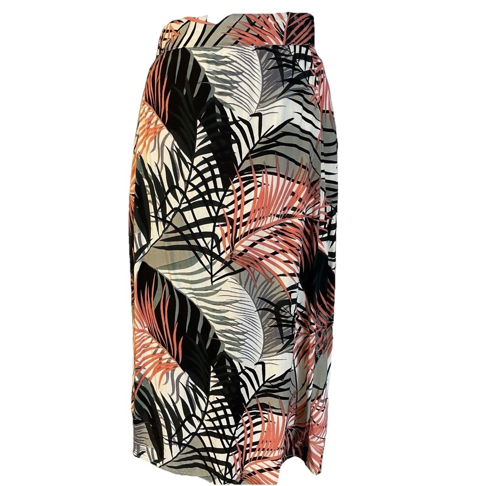 80s Boca Bay Tropical Skirt P2XL Black Gray Palm Leaves Lightweight Boho Beach